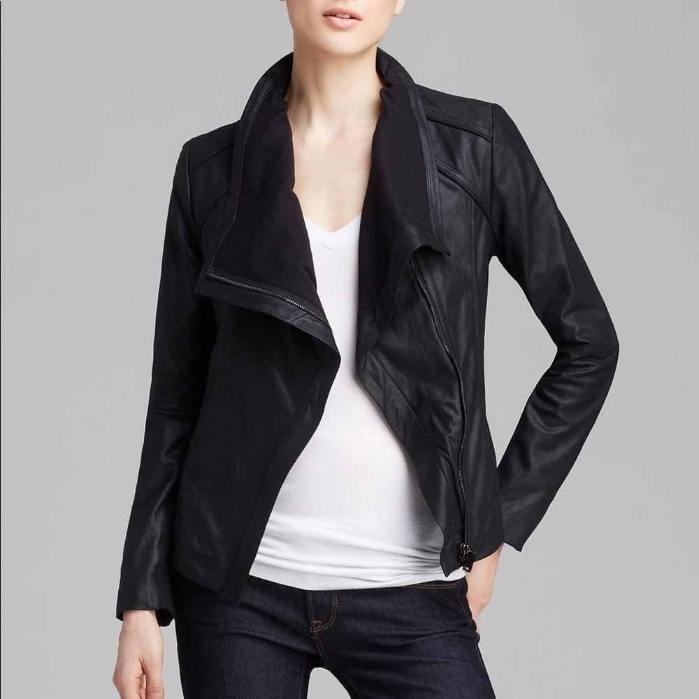 Elie Tahari leather drape jacket